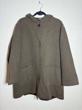 Eddie Bauer Women’s Coat Jacket XL Vintage Wool Blend Hooded Brown Petite